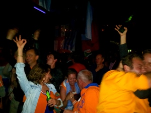 Dutch football fans celebrating Holland's 5-1 trouncing of Spain